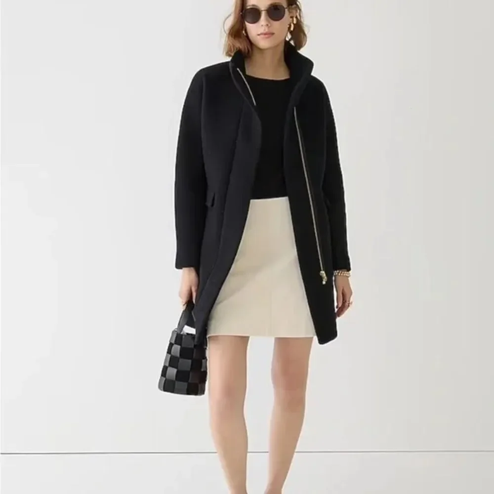 J Crew Black Double Cloth Cocoon Patch Pocket Peacoat Wool Blend Coat Size 8 - Picture 2 of 12